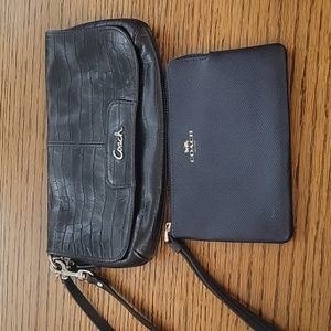 2 Black Leather Coach Clutch Wristlets